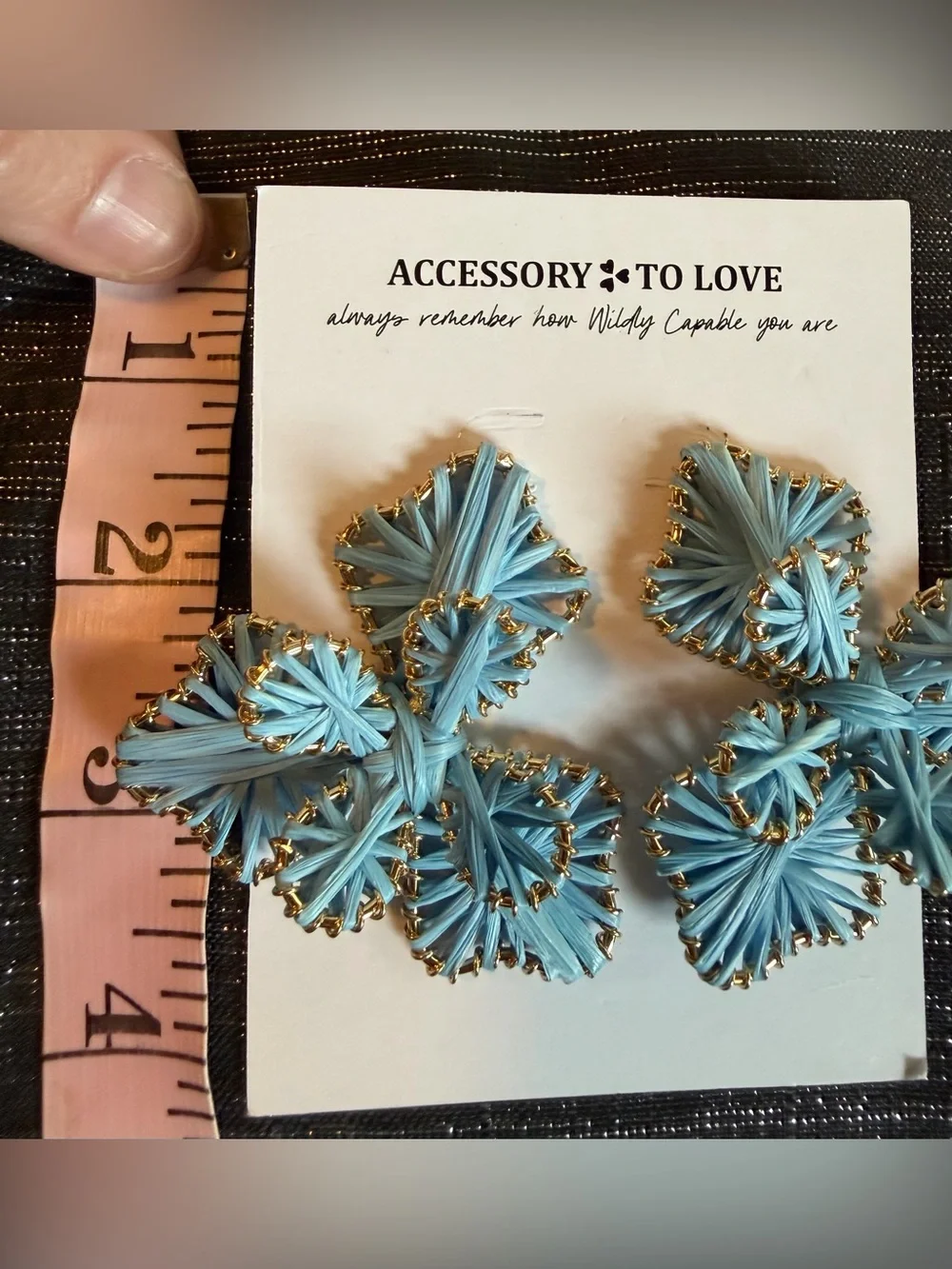 Handcrafted Blue Raffia Statement Earrings